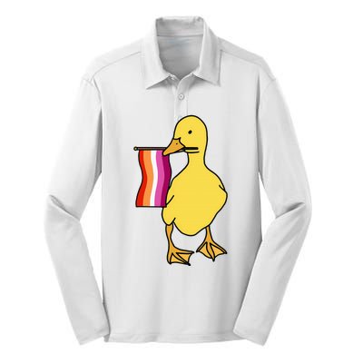 Lesbian Pride Duck Funny Lgbt Pride Silk Touch Performance Long Sleeve Polo