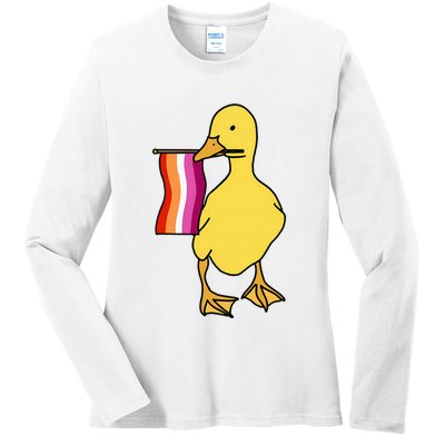 Lesbian Pride Duck Funny Lgbt Pride Ladies Long Sleeve Shirt