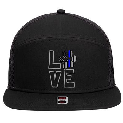 Love Police Dog Paw Print Thin Blue Line K9 Gift 7 Panel Mesh Trucker Snapback Hat