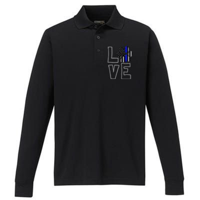 Love Police Dog Paw Print Thin Blue Line K9 Gift Performance Long Sleeve Polo