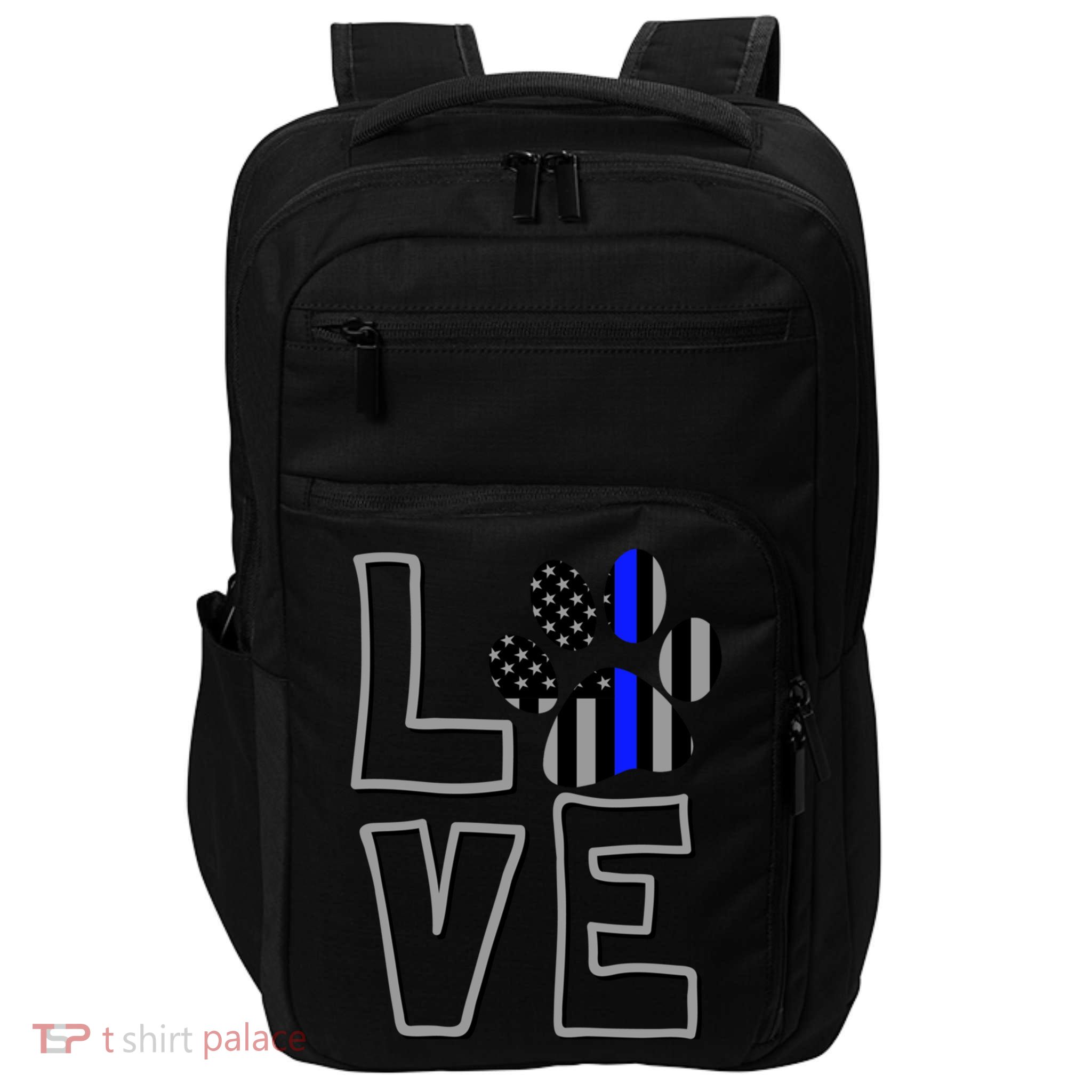 Love Police Dog Paw Print Thin Blue Line K9 Gift Impact Tech Backpack