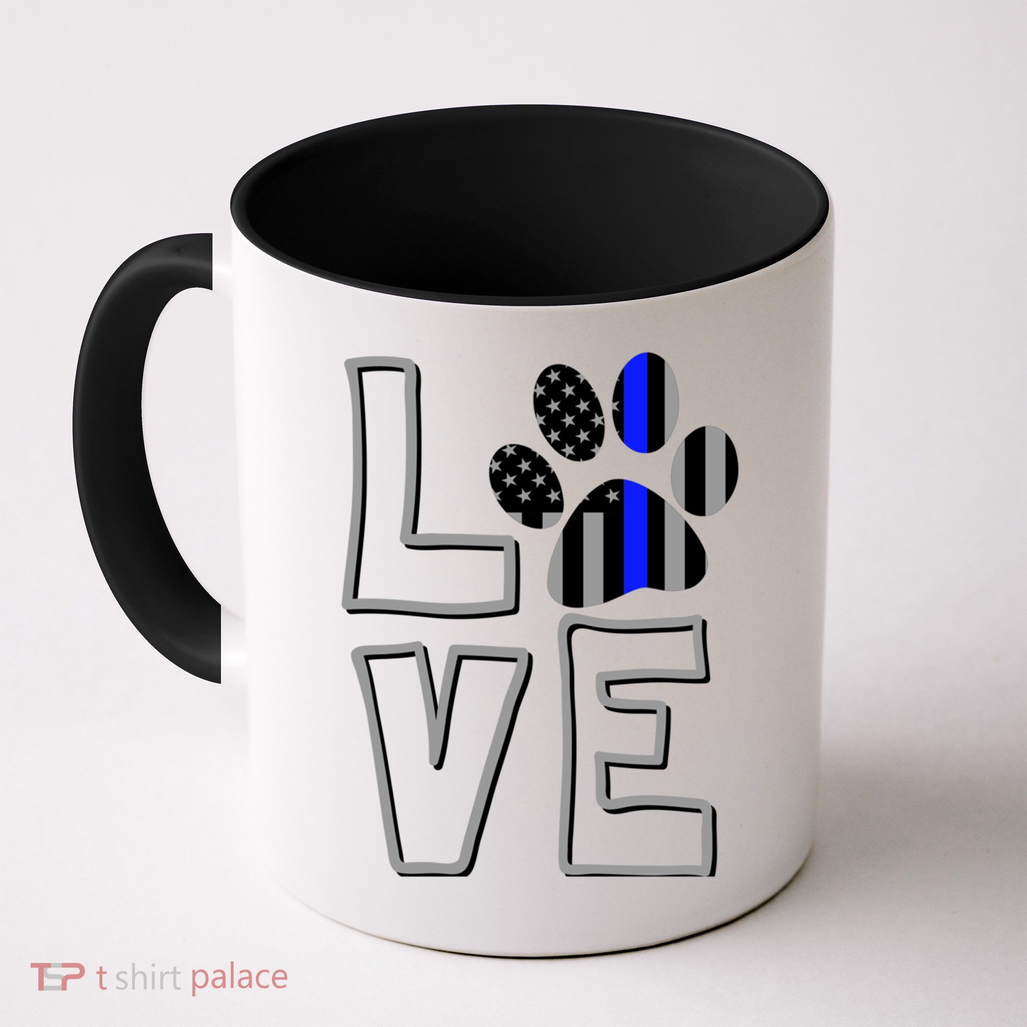 Love Police Dog Paw Print Thin Blue Line K9 Gift Mug