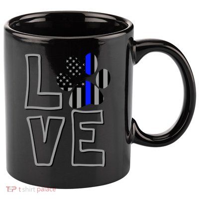 Love Police Dog Paw Print Thin Blue Line K9 Gift 11oz C Handle Ceramic Mug