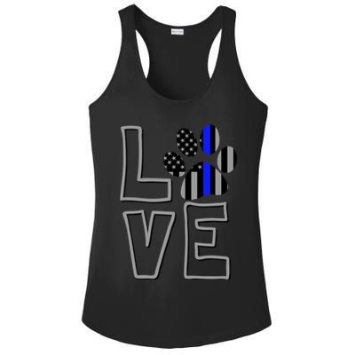 Love Police Dog Paw Print Thin Blue Line K9 Gift Ladies PosiCharge Competitor Racerback Tank