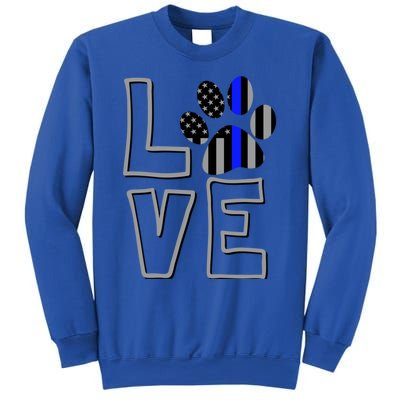 Love Police Dog Paw Print Thin Blue Line K9 Gift Sweatshirt