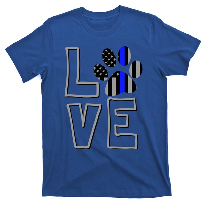 Love Police Dog Paw Print Thin Blue Line K9 Gift T-Shirt