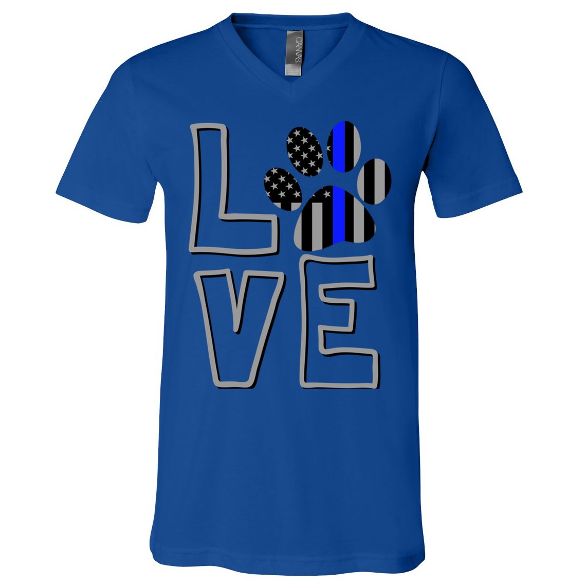 Love Police Dog Paw Print Thin Blue Line K9 Gift V-Neck T-Shirt