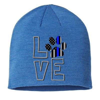 Love Police Dog Paw Print Thin Blue Line K9 Gift Sustainable Beanie