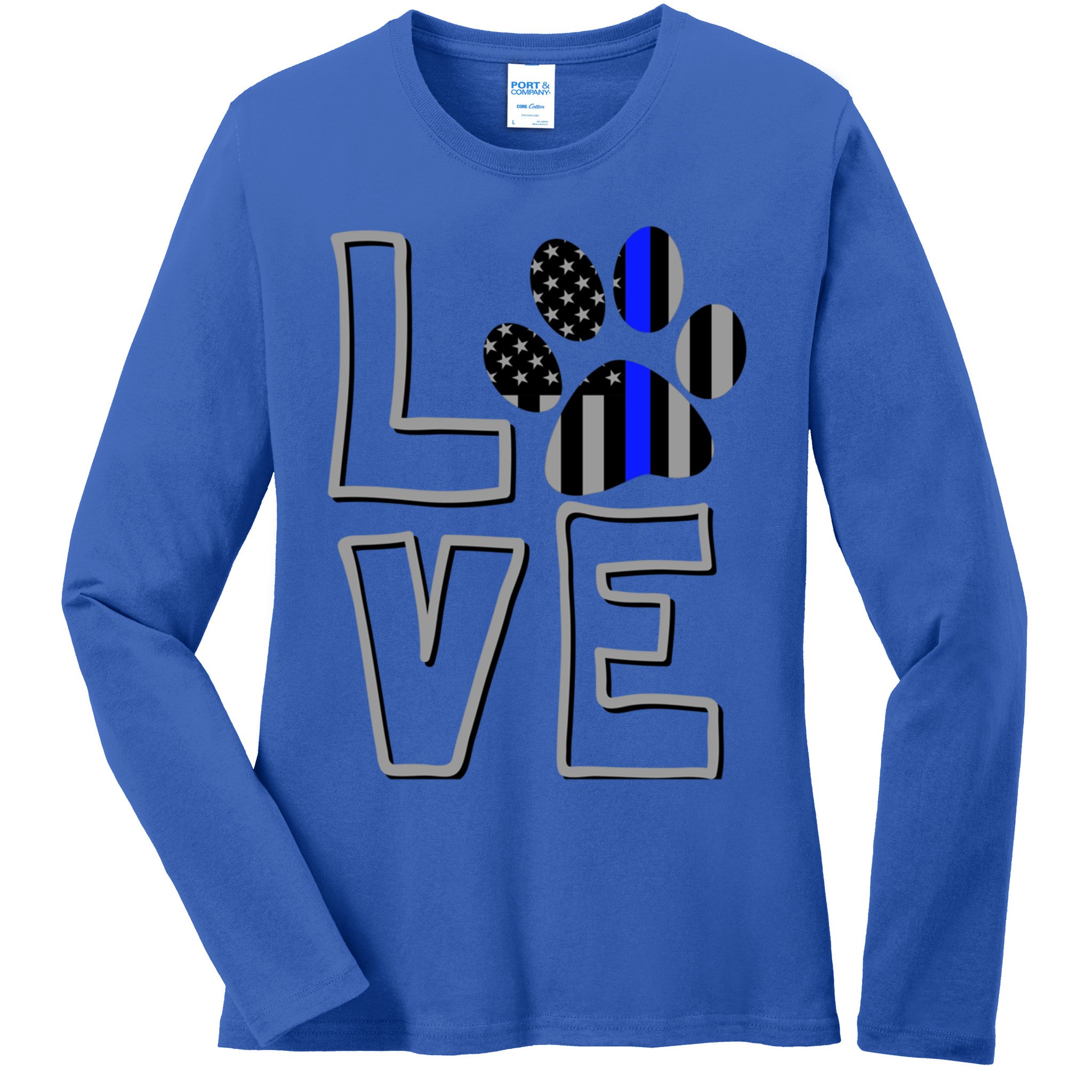 Love Police Dog Paw Print Thin Blue Line K9 Gift Ladies Long Sleeve Shirt