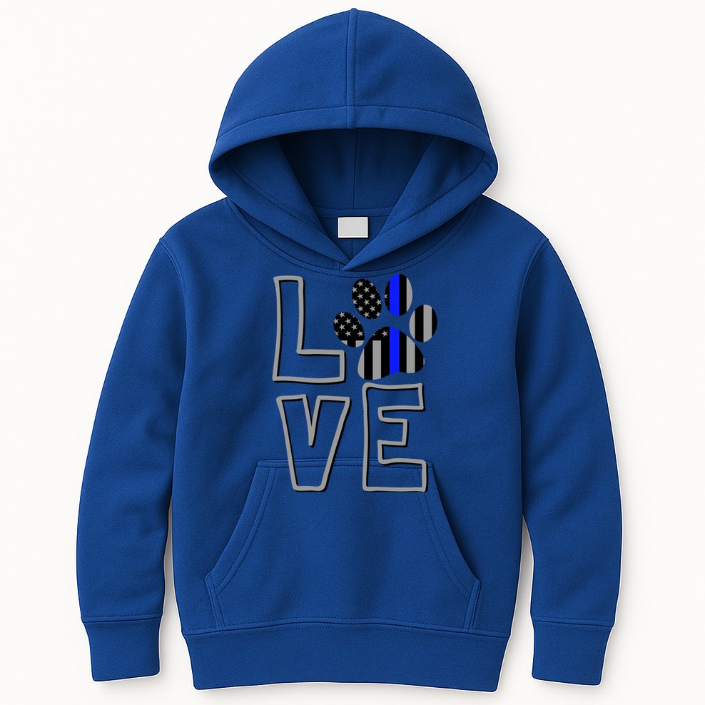 Love Police Dog Paw Print Thin Blue Line K9 Gift Kids Hoodie