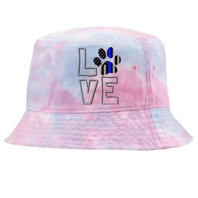 Love Police Dog Paw Print Thin Blue Line K9 Gift Tie-Dyed Bucket Hat