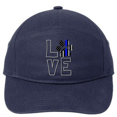 Love Police Dog Paw Print Thin Blue Line K9 Gift 7-Panel Snapback Hat