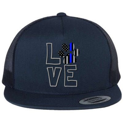 Love Police Dog Paw Print Thin Blue Line K9 Gift Flat Bill Trucker Hat