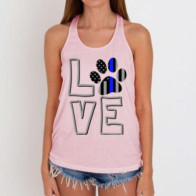 Love Police Dog Paw Print Thin Blue Line K9 Gift Women's Knotted Racerback Tank