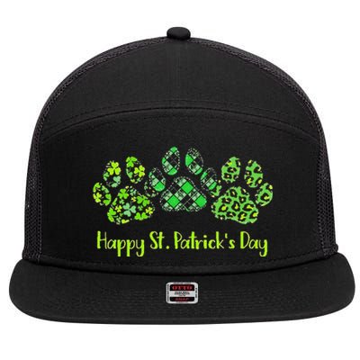 Leopard Printhree Dog Paws Happy Saint Patrick's Day Gift 7 Panel Mesh Trucker Snapback Hat