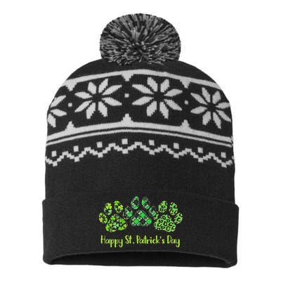 Leopard Printhree Dog Paws Happy Saint Patrick's Day Gift USA-Made Snowflake Beanie