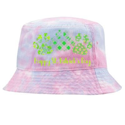 Leopard Printhree Dog Paws Happy Saint Patrick's Day Gift Tie-Dyed Bucket Hat