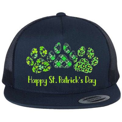 Leopard Printhree Dog Paws Happy Saint Patrick's Day Gift Flat Bill Trucker Hat