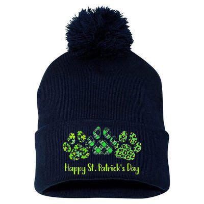 Leopard Printhree Dog Paws Happy Saint Patrick's Day Gift Pom Pom 12in Knit Beanie