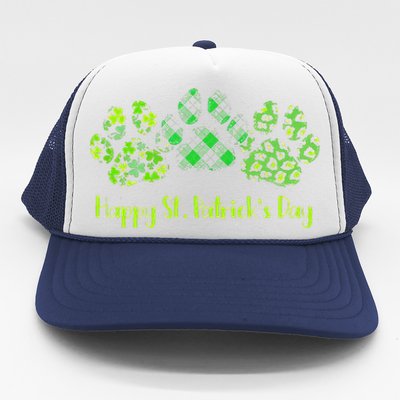 Leopard Printhree Dog Paws Happy Saint Patrick's Day Gift Trucker Hat