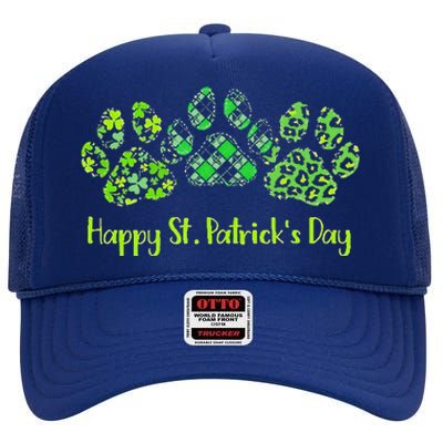 Leopard Printhree Dog Paws Happy Saint Patrick's Day Gift High Crown Mesh Back Trucker Hat