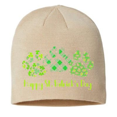 Leopard Printhree Dog Paws Happy Saint Patrick's Day Gift Sustainable Beanie