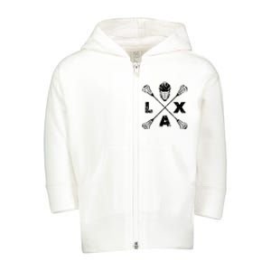 LAX Player Distressed Lacrosse Logo For Lacrosse Lovers Toddler Zip Fleece Hoodie