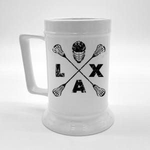 LAX Player Distressed Lacrosse Logo For Lacrosse Lovers Beer Stein