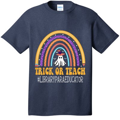 Library Para Educator Rainbow Trick or teach Funny Halloween T-Shirt