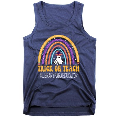 Library Para Educator Rainbow Trick or teach Funny Halloween Tank Top