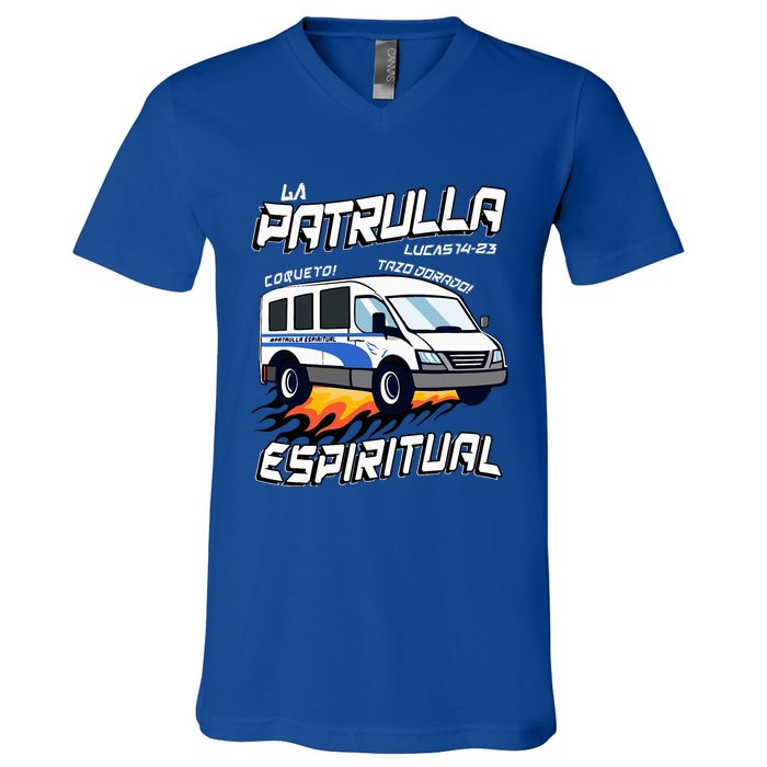 La Patrulla Espiritual Funny Tazo Dorado Mexican Spanish V-Neck T-Shirt