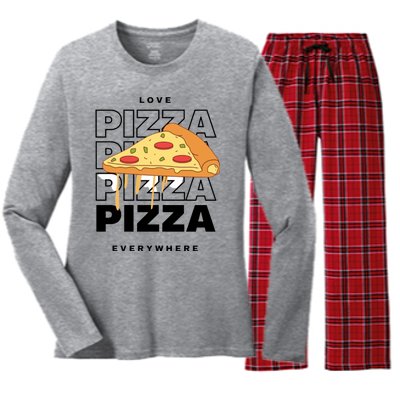 Love Pizza Everywhere Women's Long Sleeve Flannel Pajama Set 