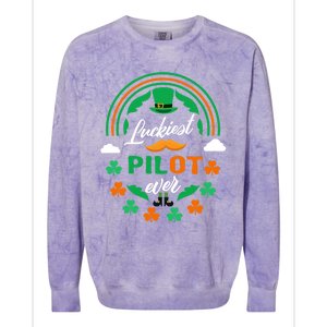 Luckiest Pilot Ever Shamrock Top Hat St Patricks Day Great Gift Colorblast Crewneck Sweatshirt