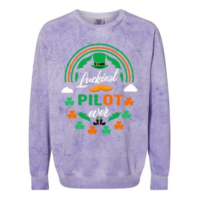 Luckiest Pilot Ever Shamrock Top Hat St Patricks Day Great Gift Colorblast Crewneck Sweatshirt