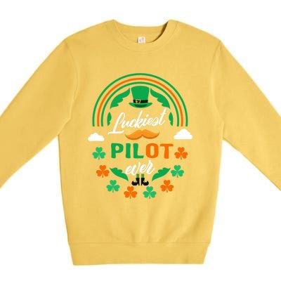 Luckiest Pilot Ever Shamrock Top Hat St Patricks Day Great Gift Premium Crewneck Sweatshirt