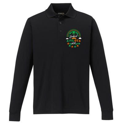 Luckiest Pilot Ever Shamrock Top Hat St Patricks Day Great Gift Performance Long Sleeve Polo