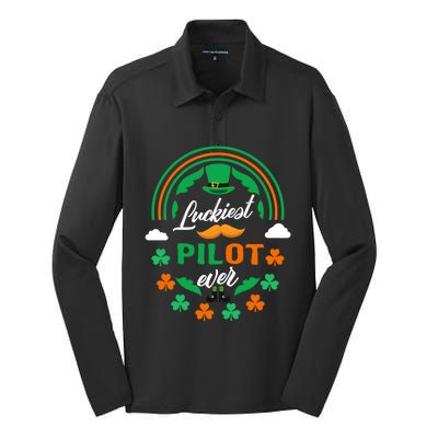 Luckiest Pilot Ever Shamrock Top Hat St Patricks Day Great Gift Silk Touch Performance Long Sleeve Polo