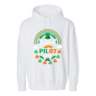 Luckiest Pilot Ever Shamrock Top Hat St Patricks Day Great Gift Garment-Dyed Fleece Hoodie