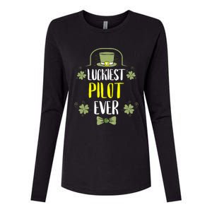 Luckiest Pilot Ever St Patricks Day Pilots Gift Womens Cotton Relaxed Long Sleeve T-Shirt