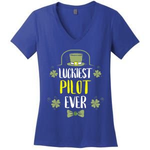 Luckiest Pilot Ever St Patricks Day Pilots Gift Women's V-Neck T-Shirt