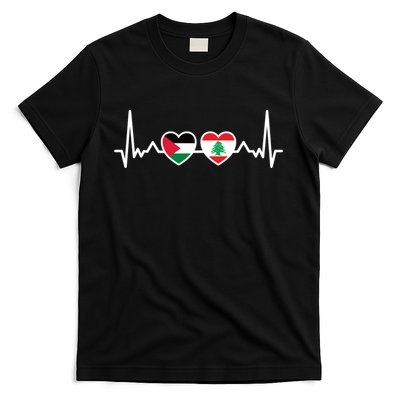Lebanon Palestine Flag Lebanese Palestinian Unity Heartbeat T-Shirt