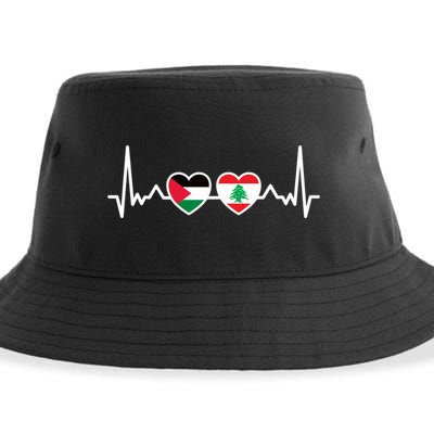 Lebanon Palestine Flag Lebanese Palestinian Unity Heartbeat Sustainable Bucket Hat