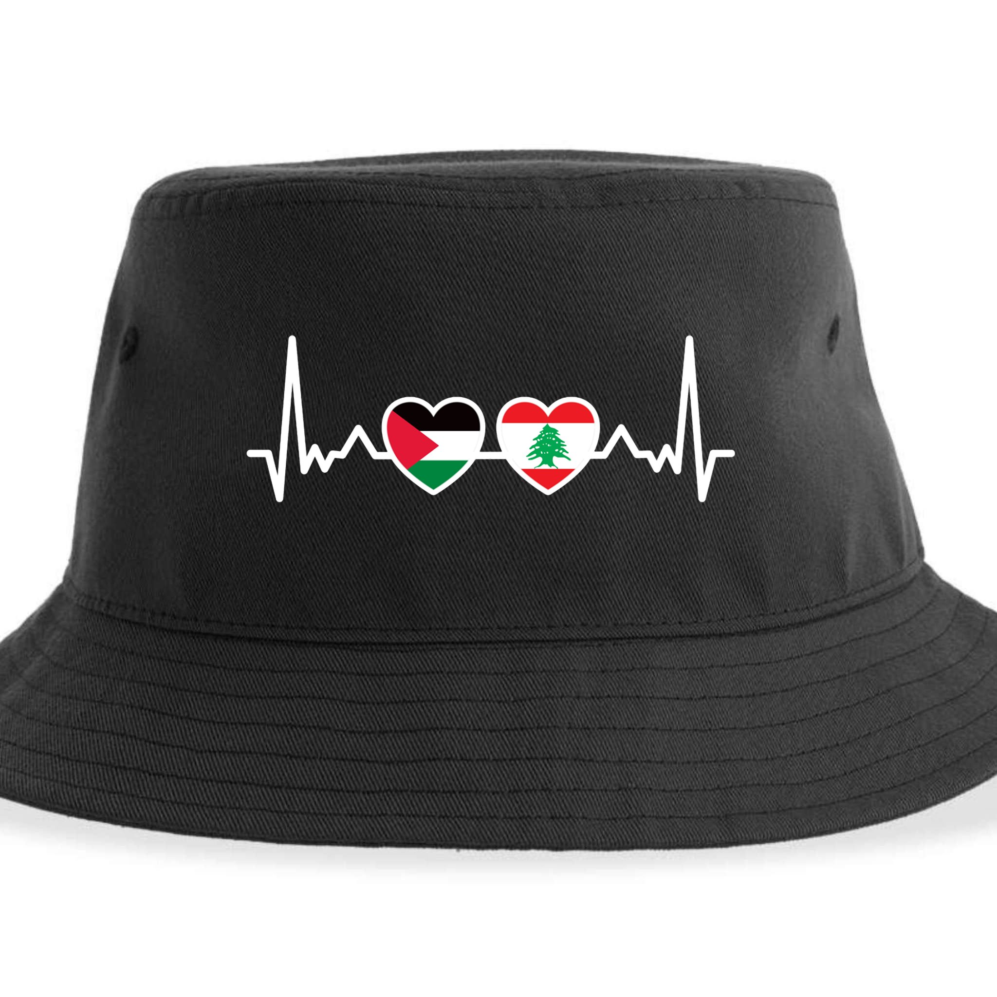 Lebanon Palestine Flag Lebanese Palestinian Unity Heartbeat Sustainable Bucket Hat