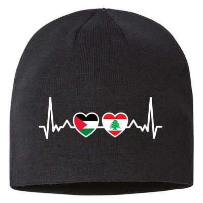 Lebanon Palestine Flag Lebanese Palestinian Unity Heartbeat Sustainable Beanie