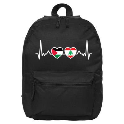 Lebanon Palestine Flag Lebanese Palestinian Unity Heartbeat 16 in Basic Backpack