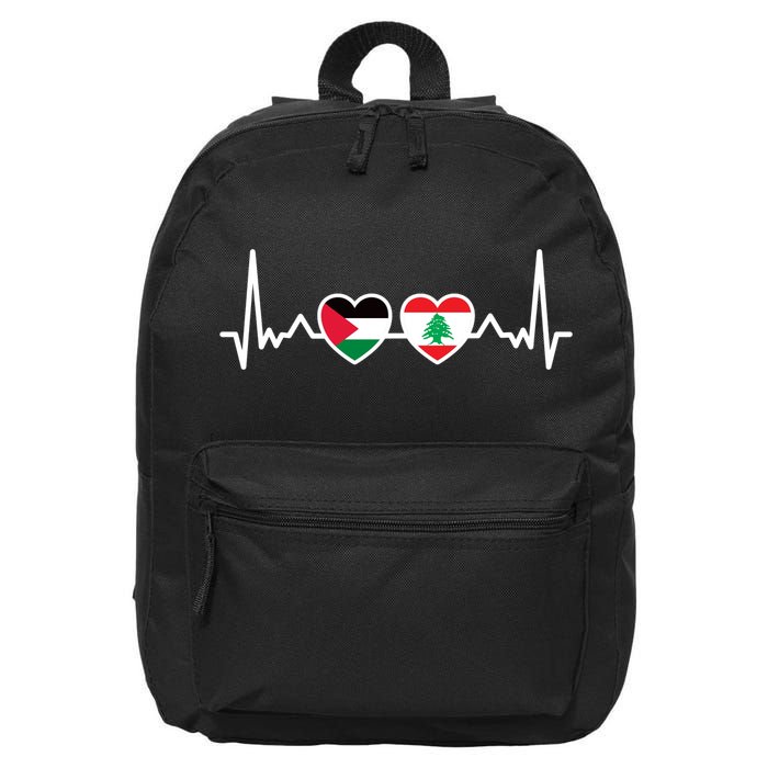 Lebanon Palestine Flag Lebanese Palestinian Unity Heartbeat 16 in Basic Backpack