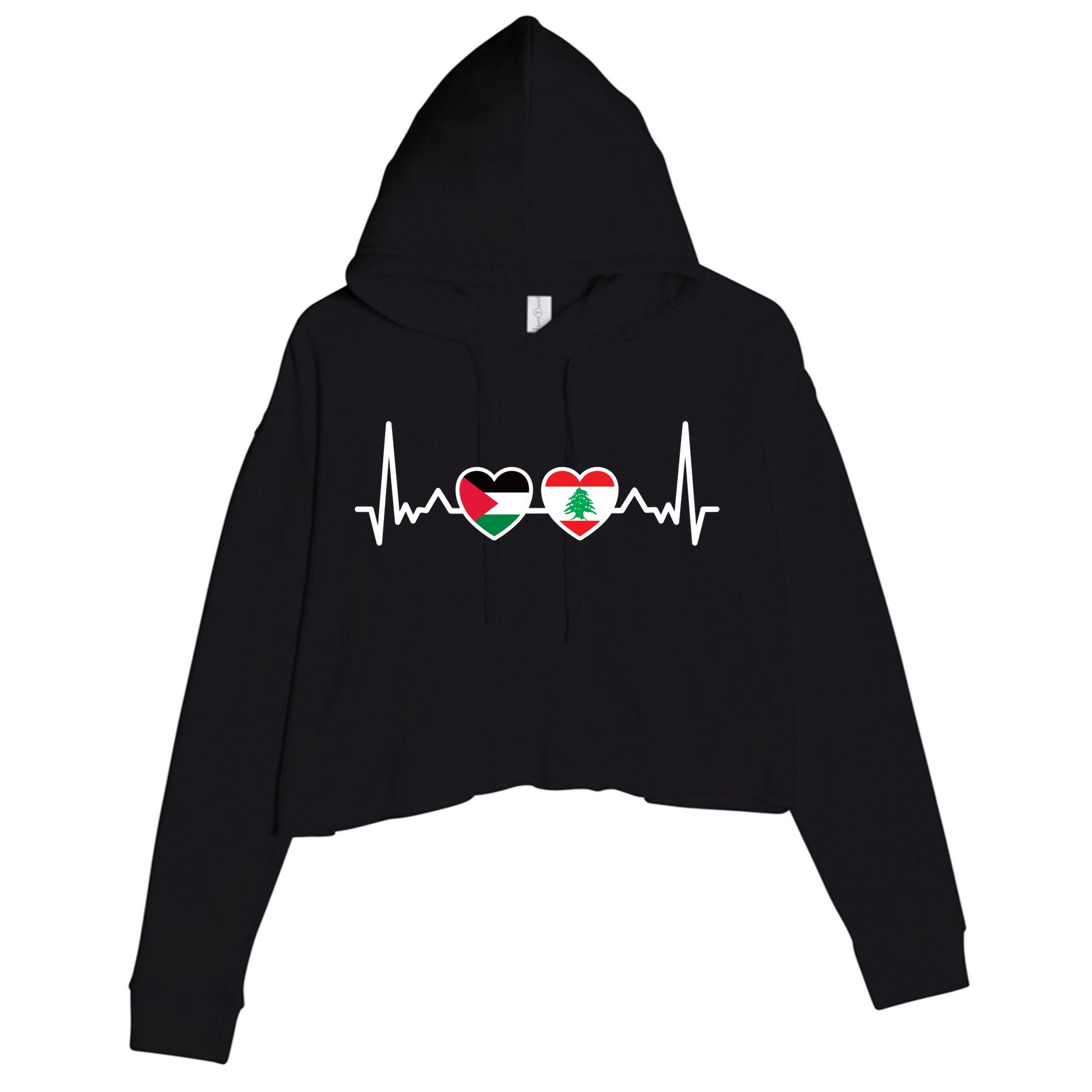 Lebanon Palestine Flag Lebanese Palestinian Unity Heartbeat Crop Fleece Hoodie