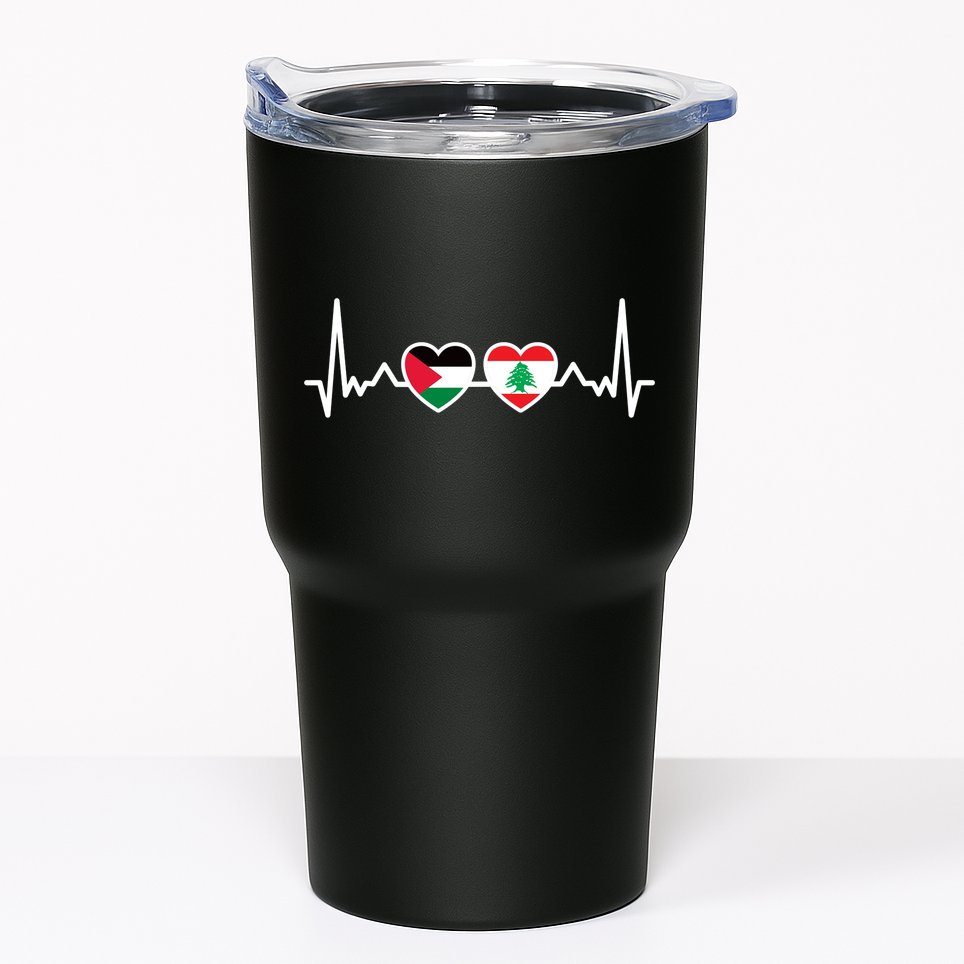 Lebanon Palestine Flag Lebanese Palestinian Unity Heartbeat Tumbler