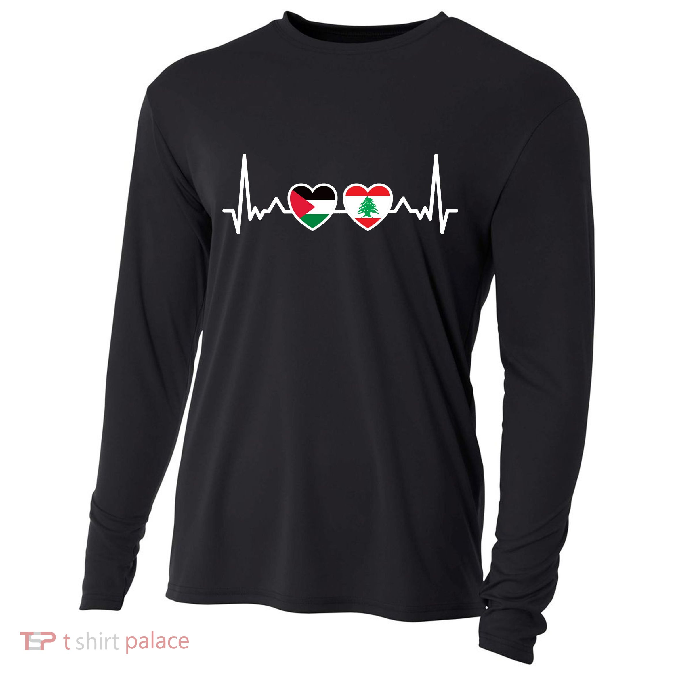 Lebanon Palestine Flag Lebanese Palestinian Unity Heartbeat Cooling Performance Long Sleeve Crew