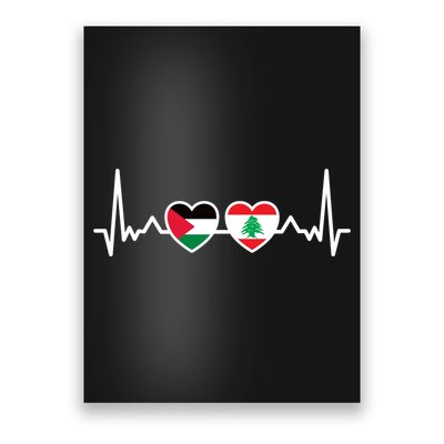 Lebanon Palestine Flag Lebanese Palestinian Unity Heartbeat Poster